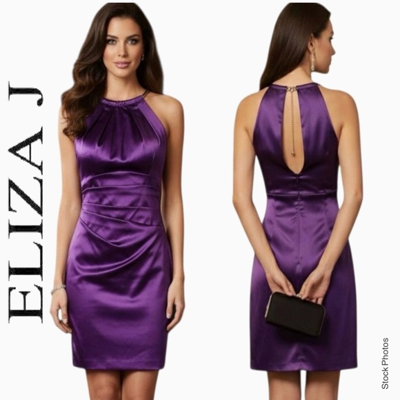 Eliza J Dresses & Skirts - Eliza J Chain Strap Pleated Cocktail Dress Purple (8)